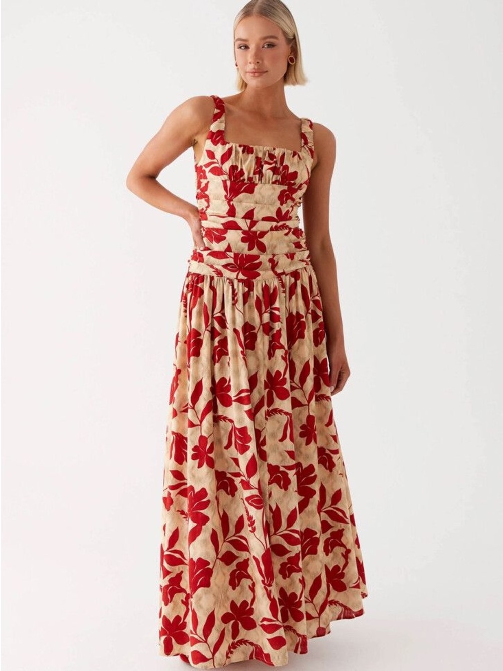 Peppermayo Cream and Red Floral Maxi Dress